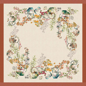 Nappe lin & coton lavé 190 g/m² imprimé vert orange Theieres rouille