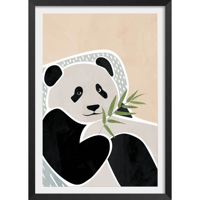 Affiche enfant panda  Affiche + cadre en bois - Noir