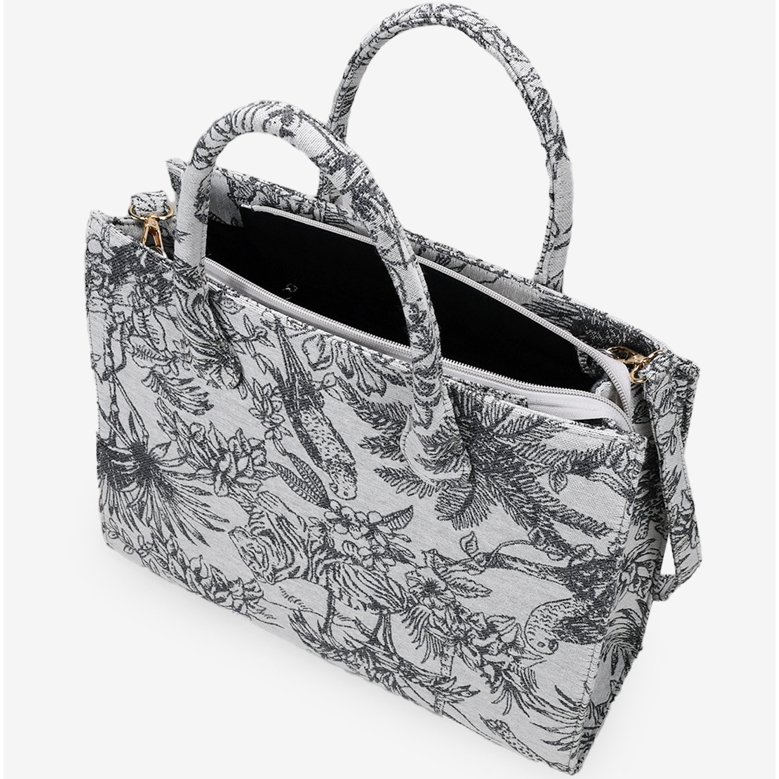 Bolso shopper gris en canvas estampado