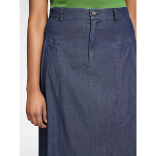 Elena Mirò - Falda longuette en Chambray línea A - Azul