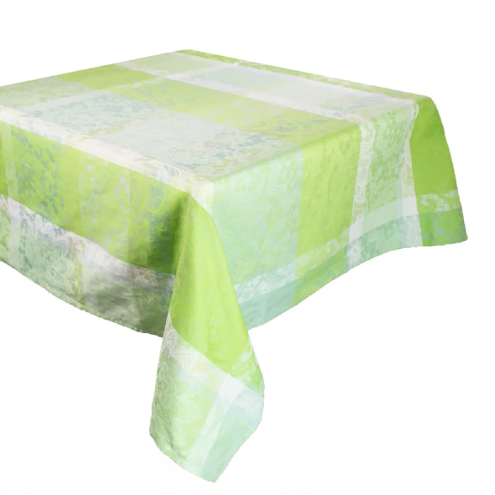 Nappe pur coton motif jacquard vert Mille dentelles prairie
