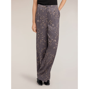 Motivi - Pantaloni palazzo in twill di viscosa con stampa a fiori - Grigio
