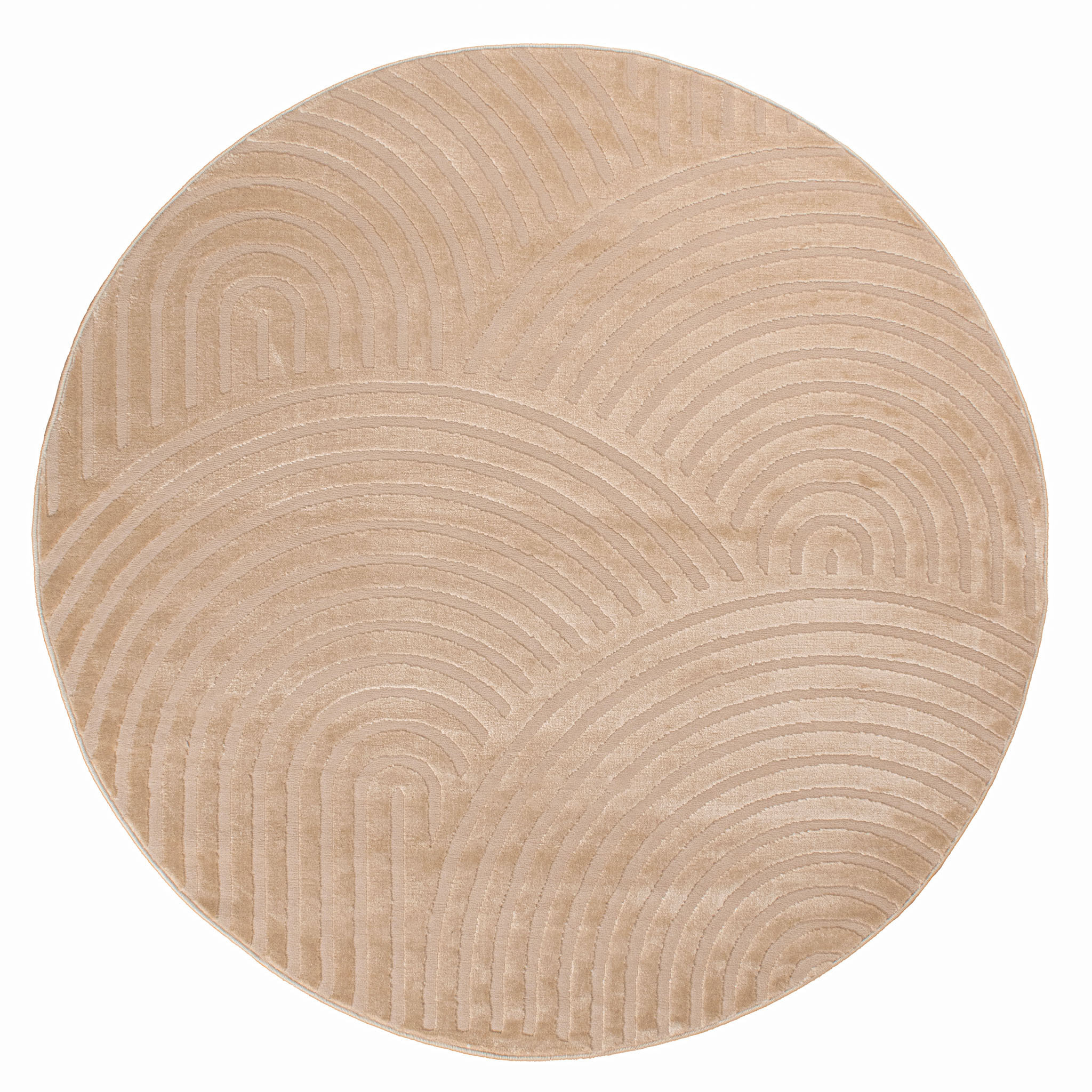 BIANCA - Tapis rond à motif arc en ciel en relief - Beige