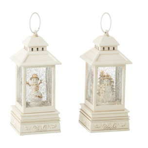 J-Line boule de neige Lanterne Bonhomme De Neige - plastique - blanc - 2 pcs