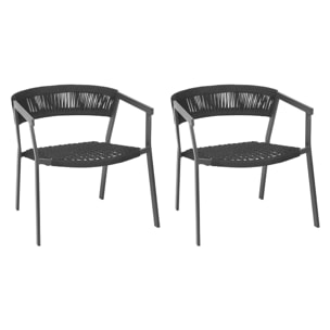 Lot de 2 fauteuils lounge en aluminium en corde tressée noire WALLIS