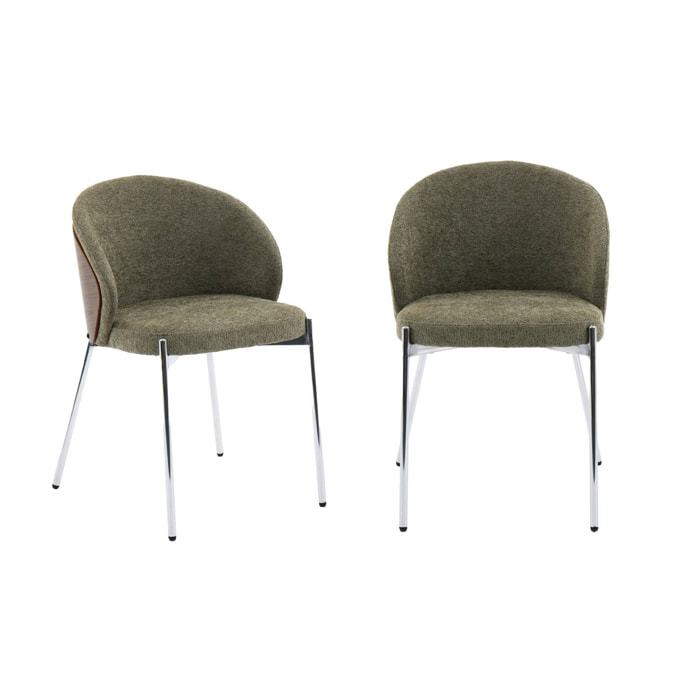 Chaise bois de peuplier teinté noyer, acier et tissu texturé (lot de 2) PAUL
