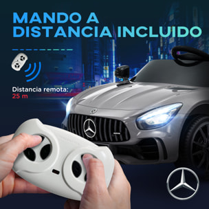 Coche Eléctrico para Niños de +3 Años Mercedes-Benz AMG GTR Carro Eléctrico Infantil con Batería 12V Mando a Distancia Faros Bocina Música y Pantalla Plata