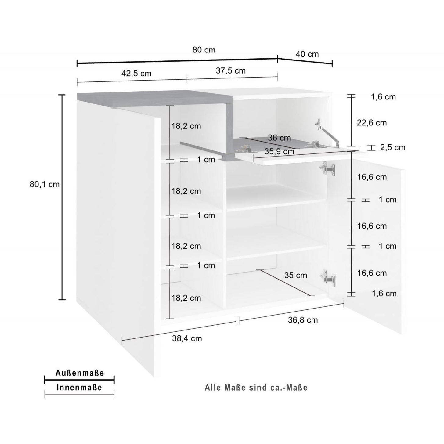 Scarpiera moderna, Made in Italy, a 2 ante e 1 anta a ribalta, Portascarpe da ingresso, Mobile multiuso, cm 80x40h80, colore Bianco lucido e Grigio Ardesia