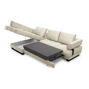Canapé d'angle gauche convertible avec coffre de rangement "Clinton" 5 places en velours beige clair