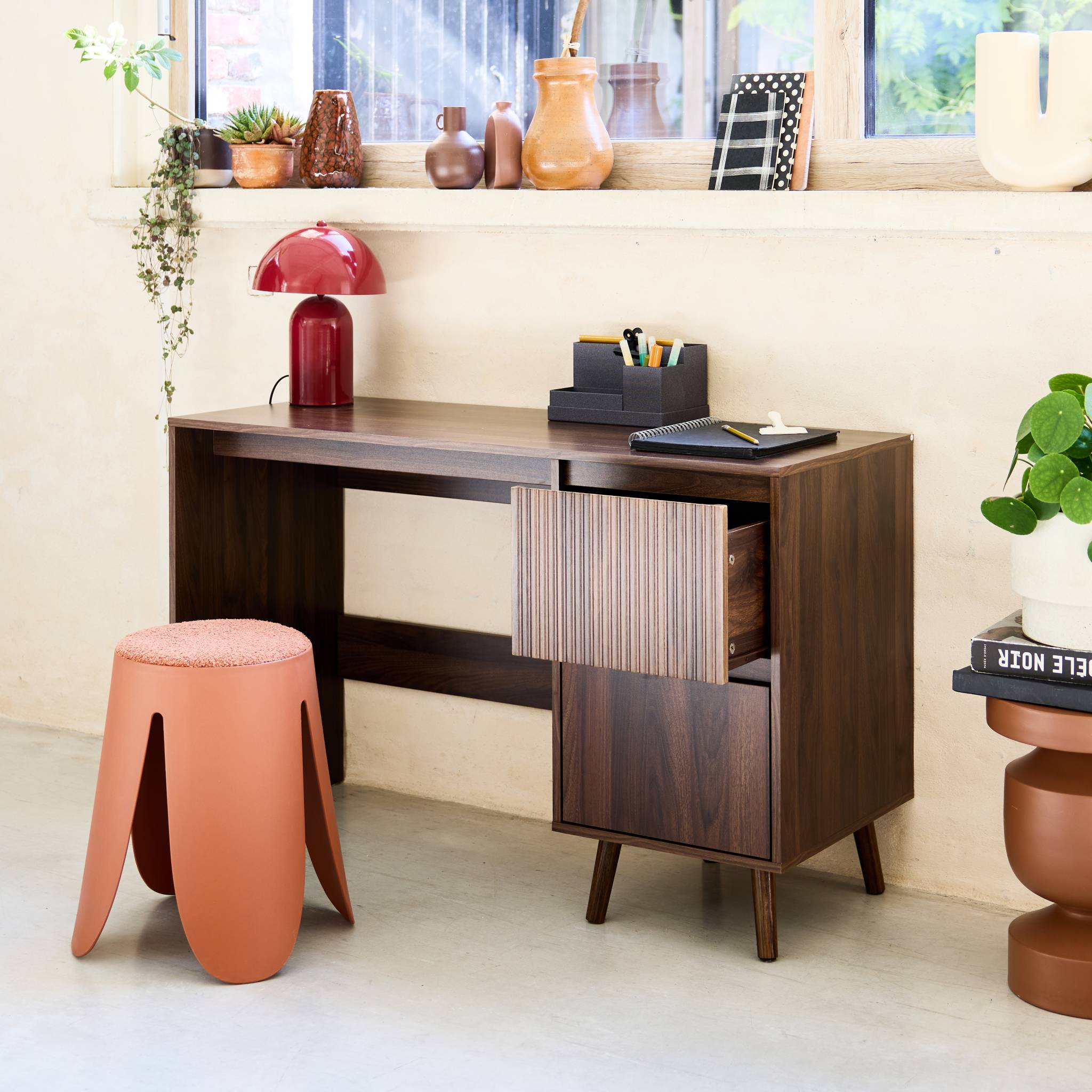 Bureau avec 2 tiroirs noyer LINEAR L 120 x P 48 x H 75cm