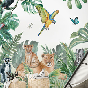 Papier peint panoramique jungle préencollé animaux de la savane H 250 x L 240 cm