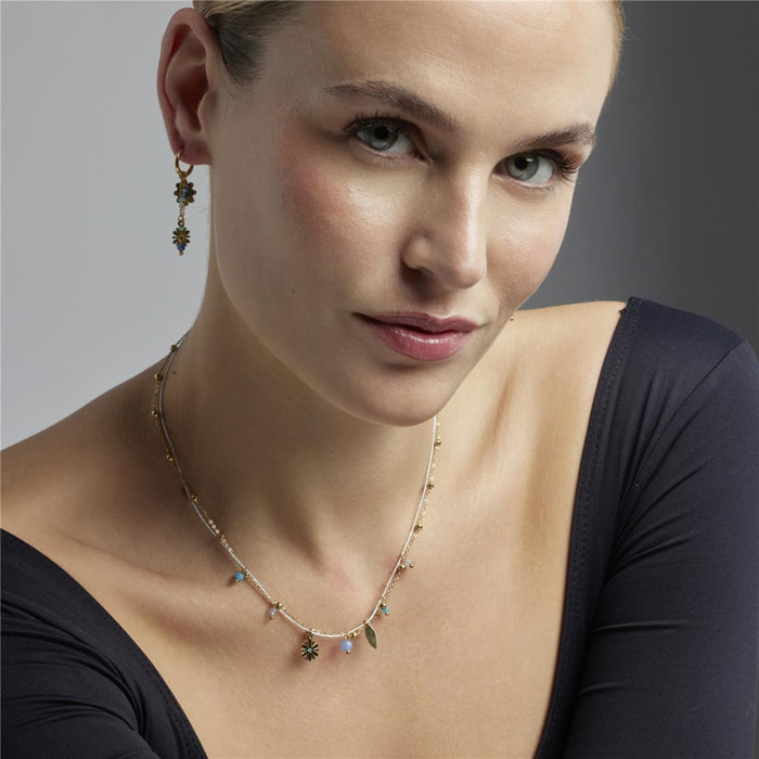 Collar con Cristal Azul acabado oro 18k