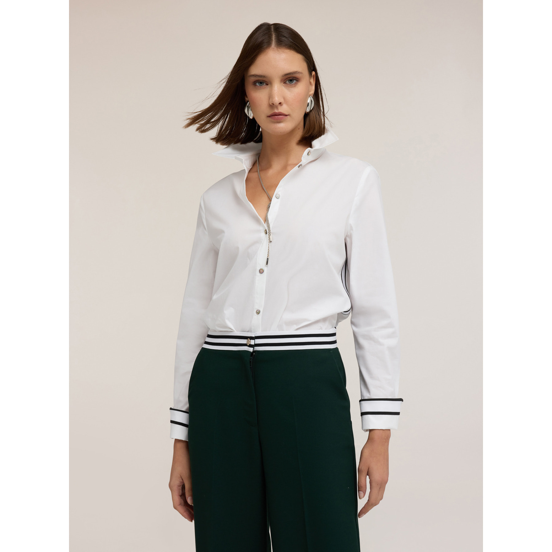 Motivi - Camicia in popeline con polsini decorati - Bianco