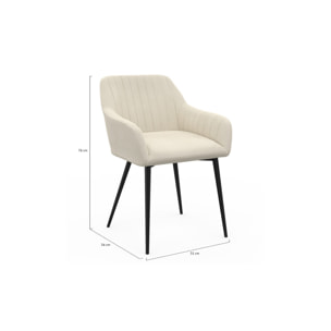 Chaises avec accoudoirs Ariana en velours et pieds métal - lot de 2 - Crème