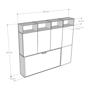 Armoire lit escamotable horizontal 1 couchage 85 Kando avec matelas composition B Frêne Blanc