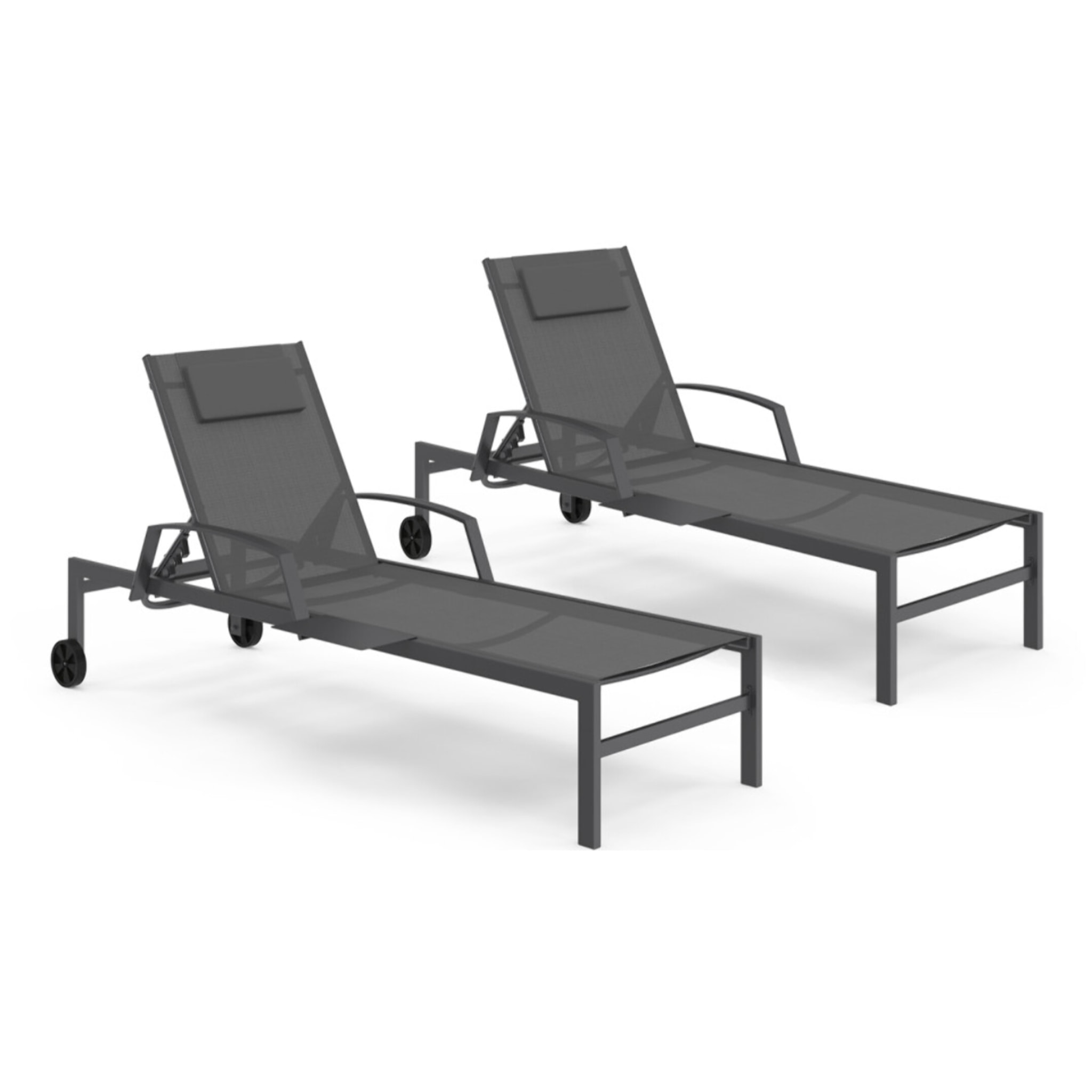 Transats inclinables Bornéo 5 positions avec tablette - lot de 2