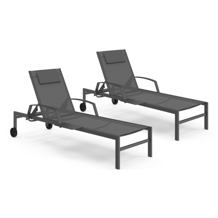 Transats inclinables Bornéo 5 positions avec tablette - lot de 2