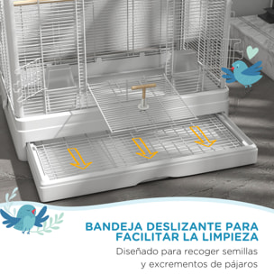 Jaula para Pájaros 61x36,5x98 cm Pajarera con Puertas Perchas Bandeja Extraíble Cajas de Comidas y Asas Jaula para Ninfas Periquitos Pinzones Canarios Blanco