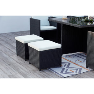 Table et chaises 10 places encastrables résine noir/blanc DALMA