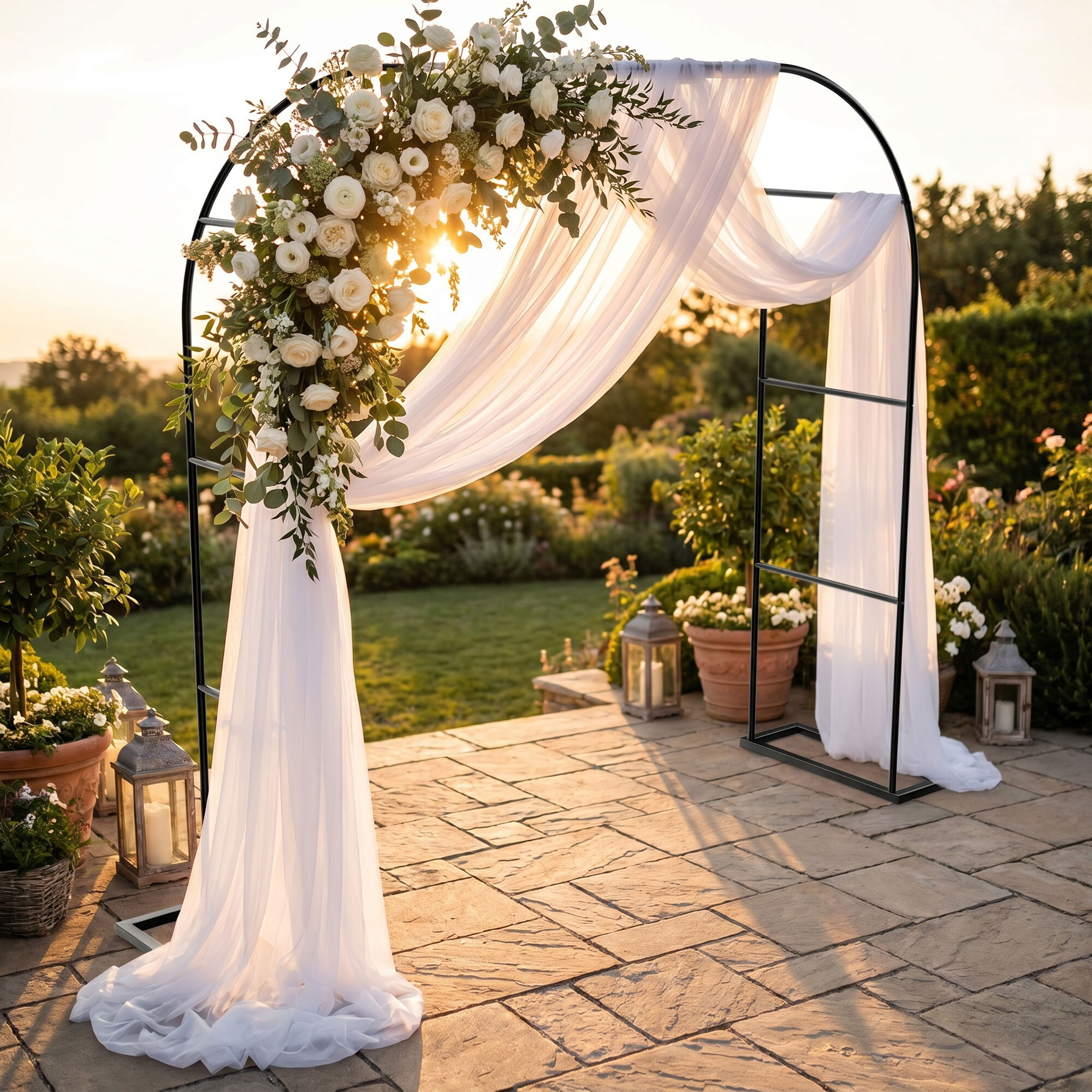 Kiros - Arco Floreale Da Giardino con Base Lunghezza e Altezza Regolabili Supporto per piante in Metallo Nero