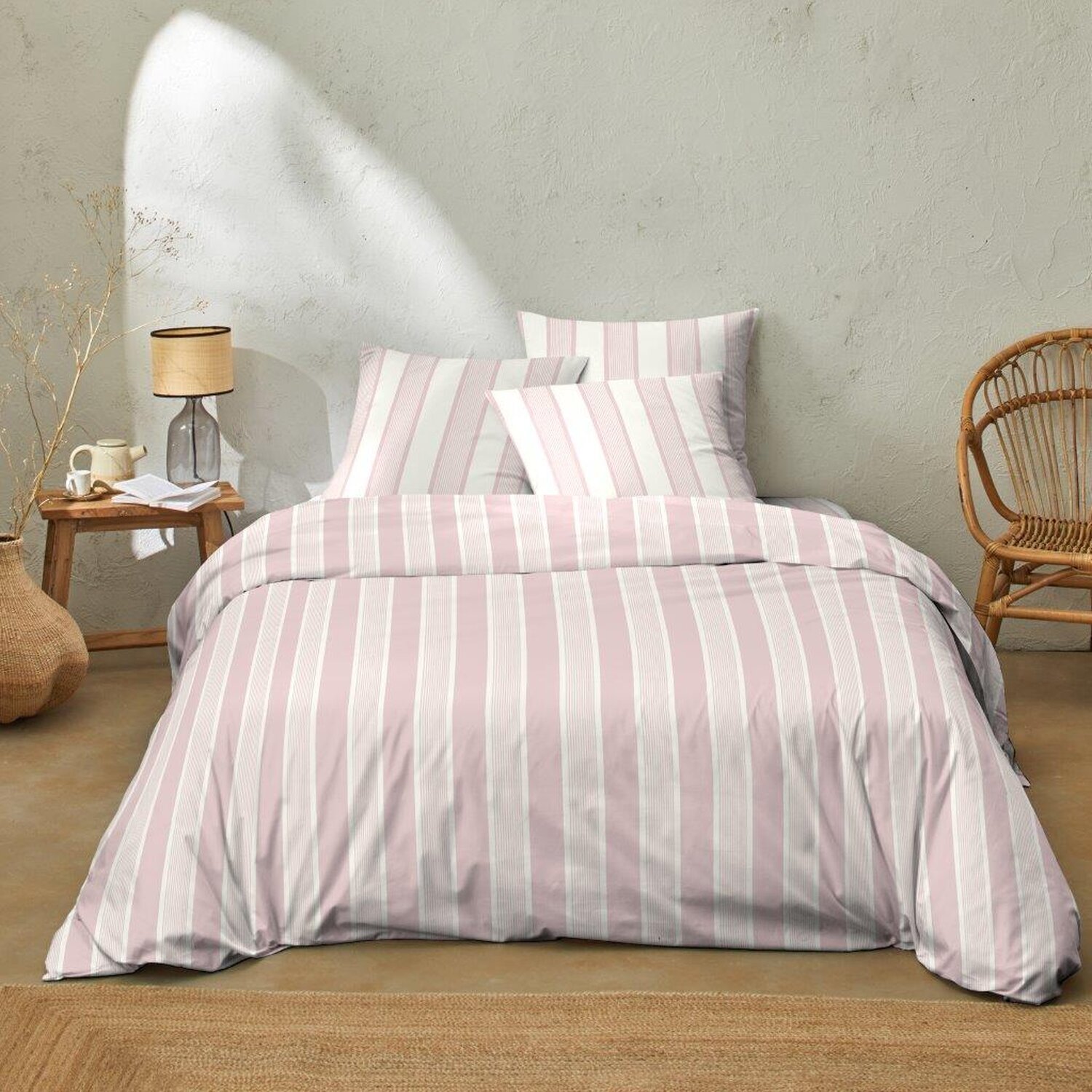 Parure housse de couette 3pcs 100% 100% coton 57 fils_rosy