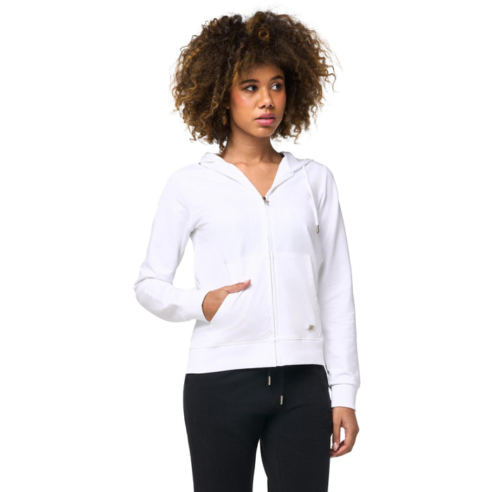 Tuta donna Zip con cappuccio in felpa non garzata e pantaloni con costina
