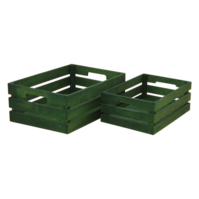 Set Di 2 Cassetta In Legno. Larghezza 35 Cm - Pezzi 1 - 35X13X25cm - Colore: Verde - Bianchi Dino - Articoli In Legno Cassette