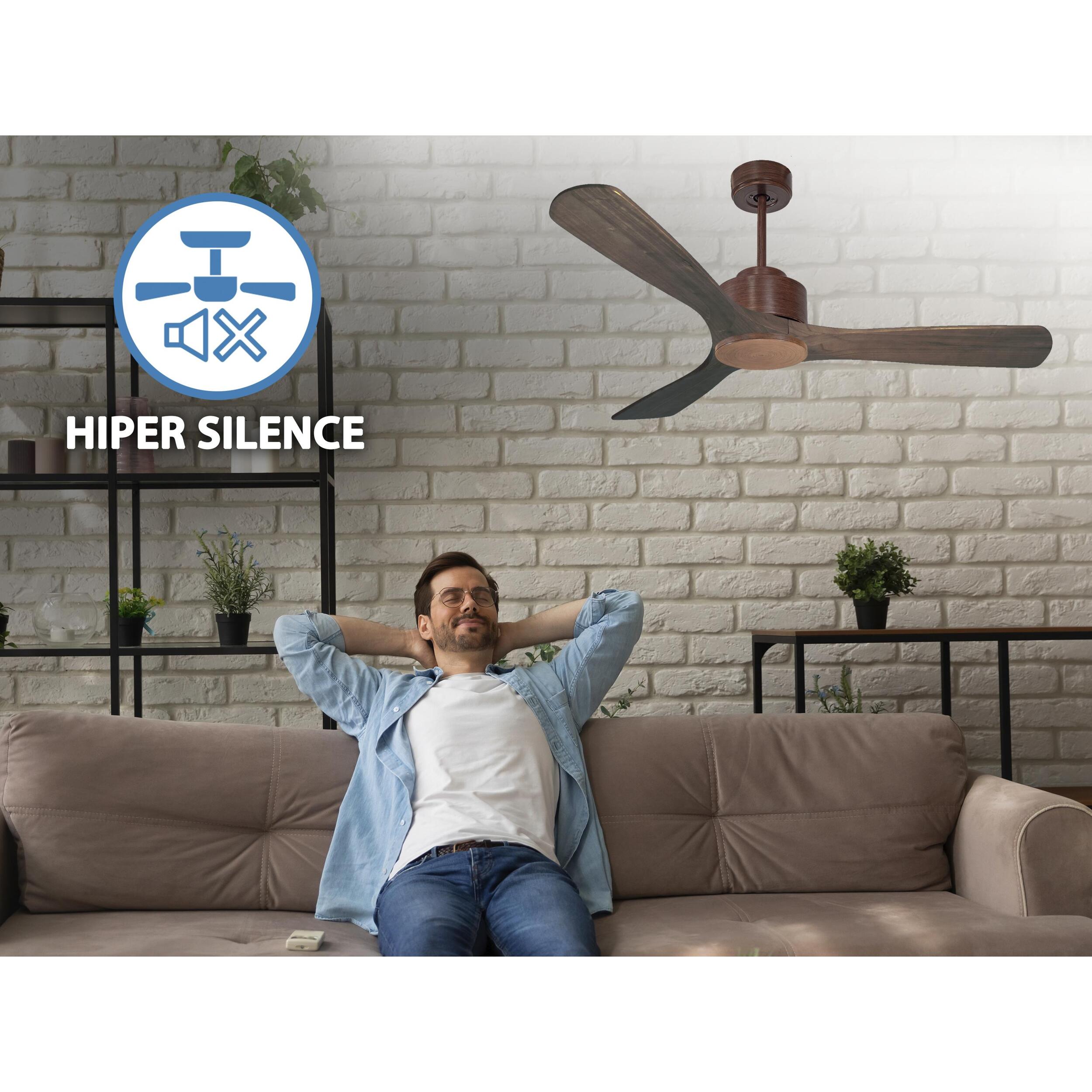 Ventilateur de plafond ø132 cm avec Wifi Réversible Hypersilence 40   W brun