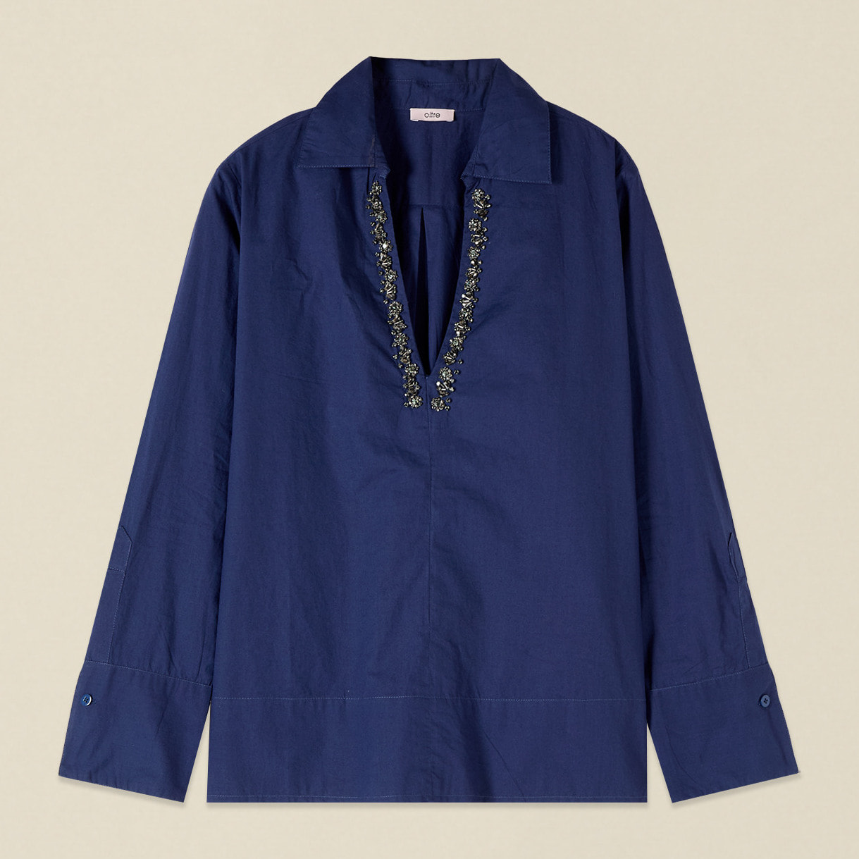 Oltre - Blusa in cotone con cristalli - Blu