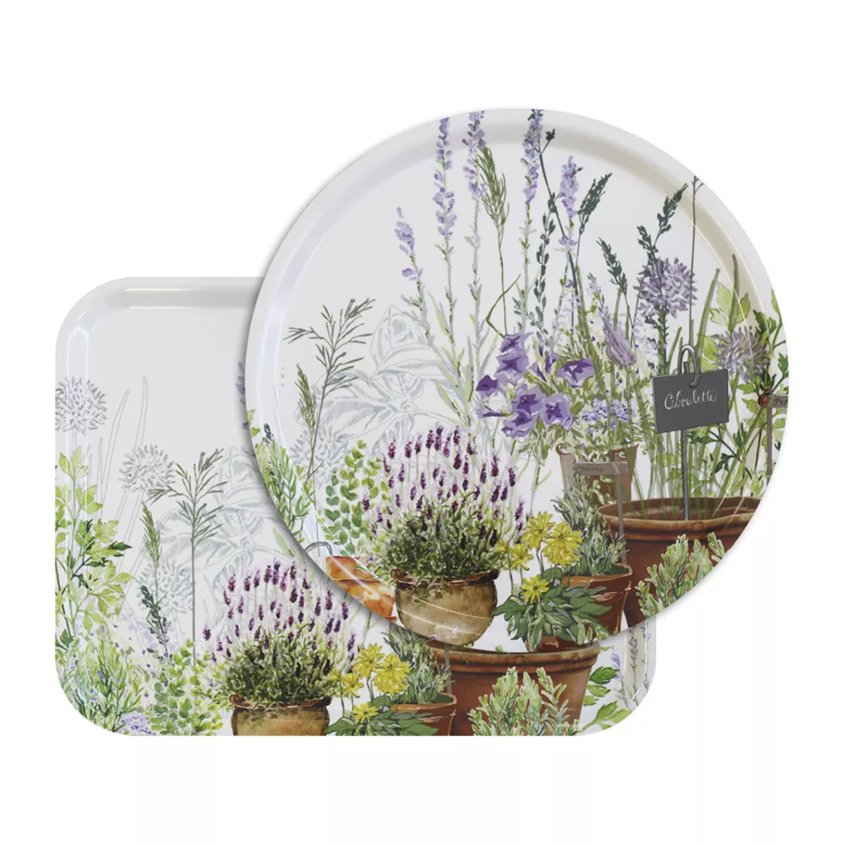 Plateau bois imprimé vert violet Jardin aromatique provence