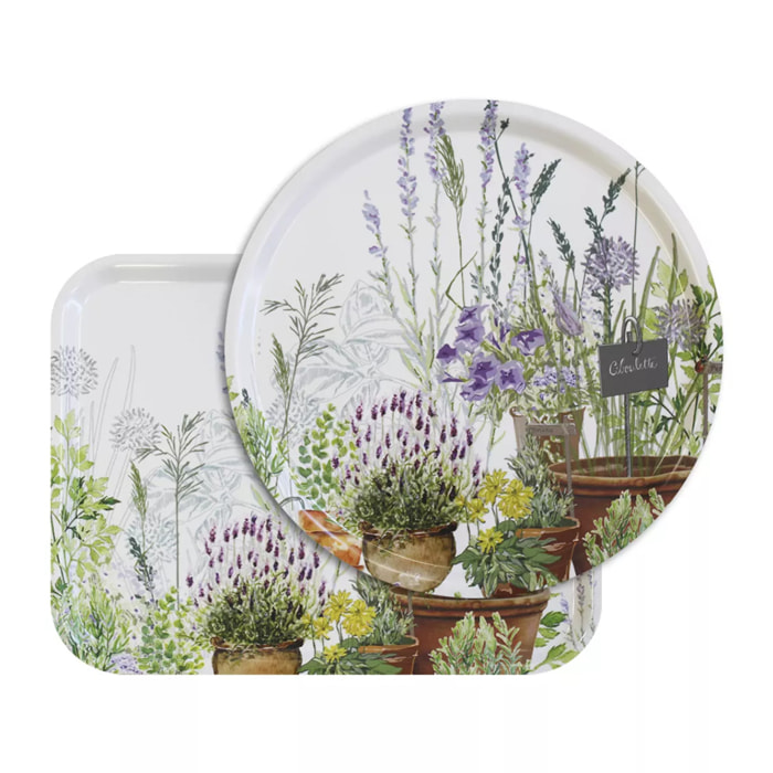 Plateau bois imprimé vert violet Jardin aromatique provence