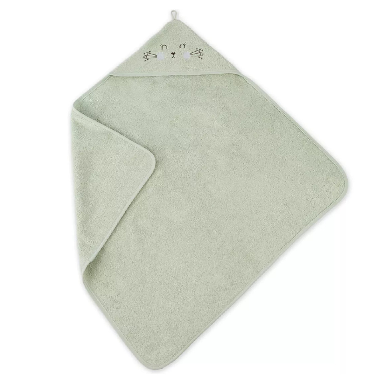 Cape de bain enfant pur coton 500 g/m² brodé vert Petit lapin vert d'eau