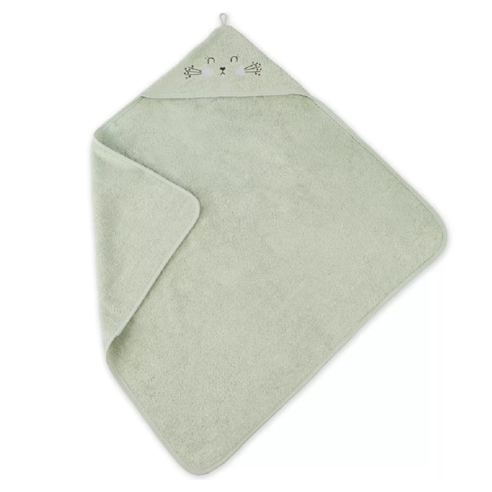Cape de bain enfant pur coton 500 g/m² brodé vert Petit lapin vert d'eau