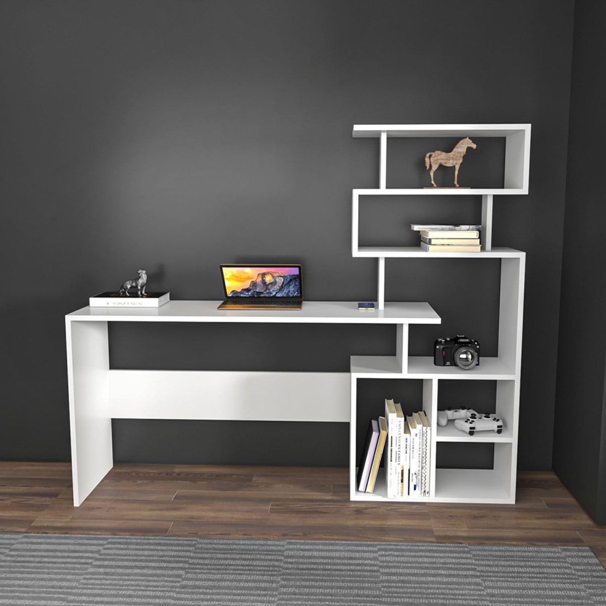 Bureau 190 cm avec étagères de rangement blanc ROPA