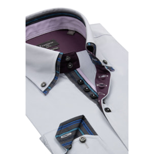 Camicia Uomo 2 Bottoni Button Down 7bottoni Doppio Coll Satin Unito Grigio