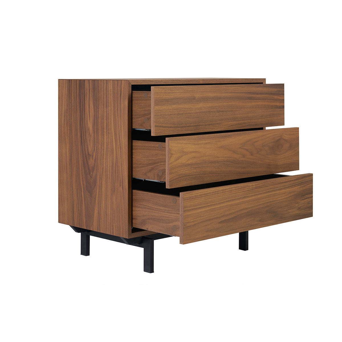 Commode vintage en bois foncé noyer et métal noir 3 tiroirs L81 cm MANNY