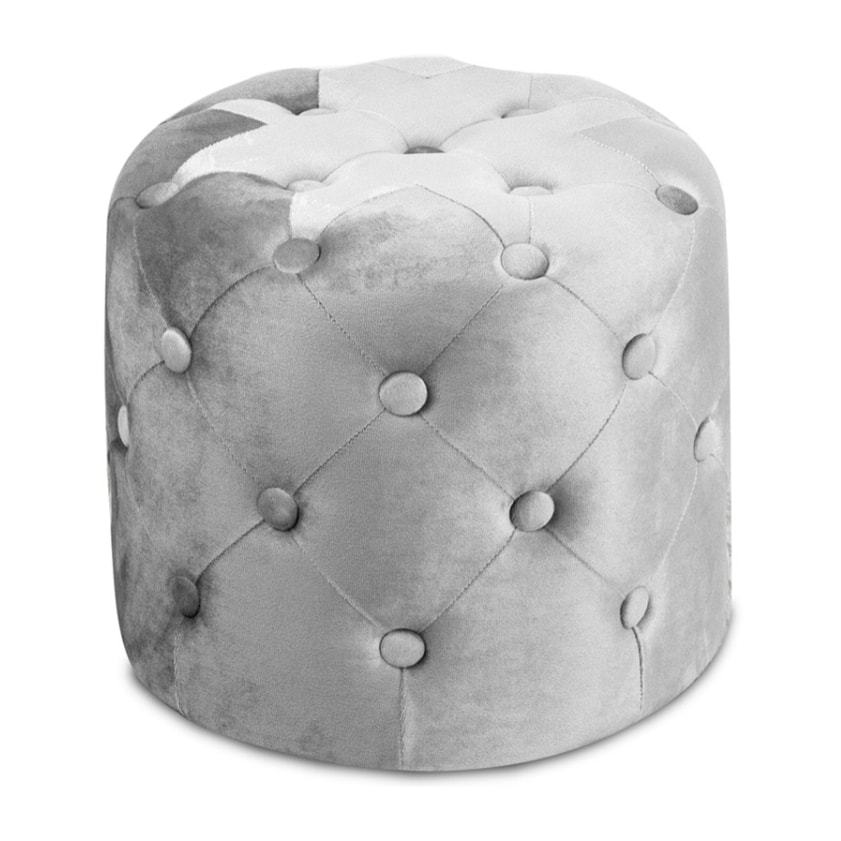 Pouf Poggiapiedi Rotondo Seduta In Velluto Velvet Parigi Grigio Chiaro