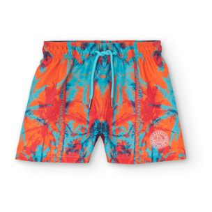 Bañador niño estampado, algodón, azul turquesa