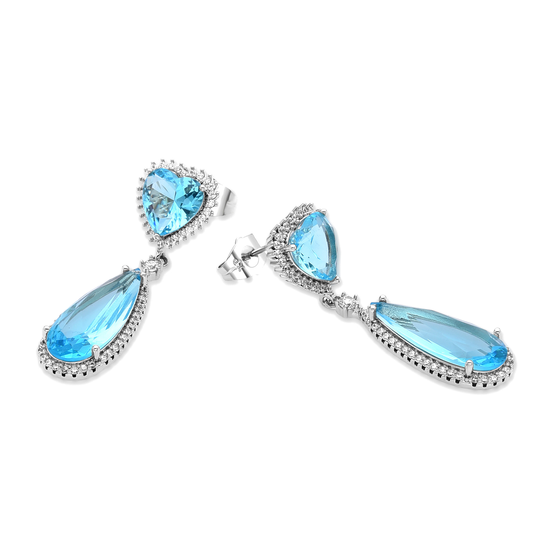 Pendientes con Circonita Aguamarina acabado plata