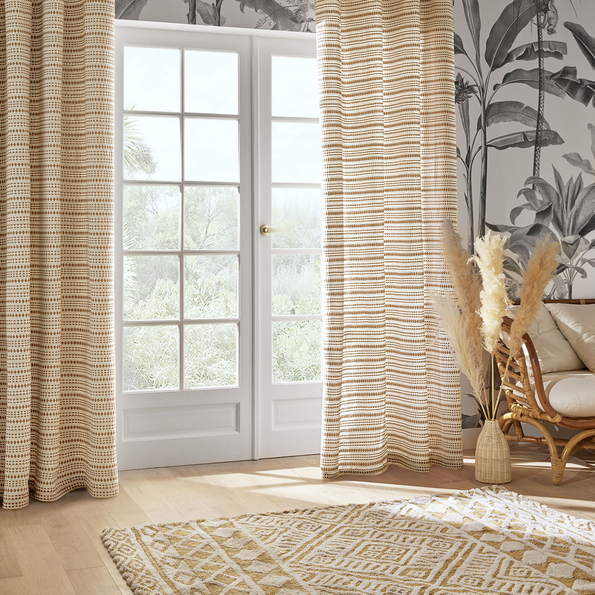 Rideau jacquard "Micah" 130x260cm beige lin