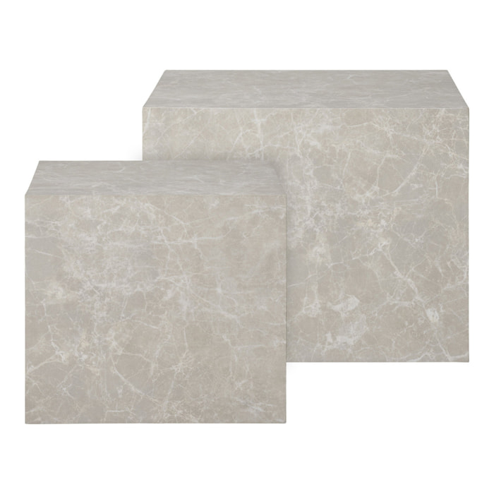 Tavolini da Caffè Prague Effetto Marmo Beige — Set di 2, Ø40×36 e Ø50×40 cm