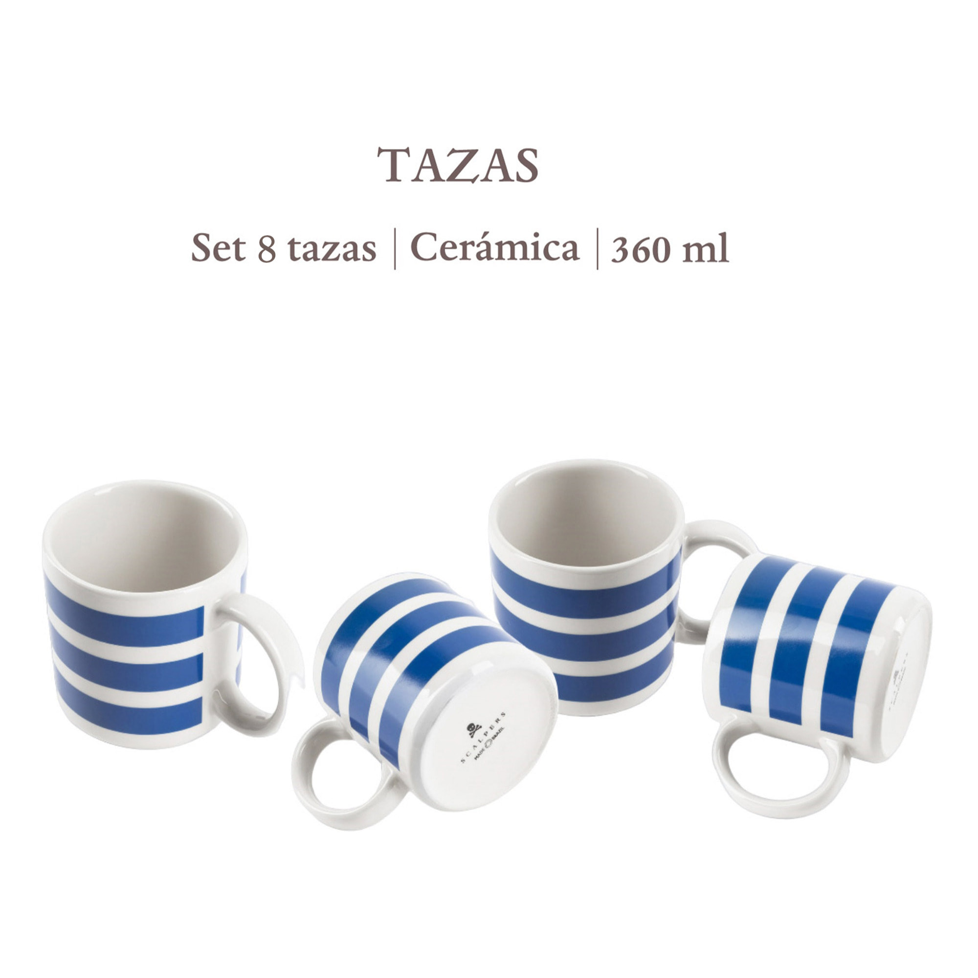 Set de 8 tazas rayas 36cl cerámica mediterranea scalpers home