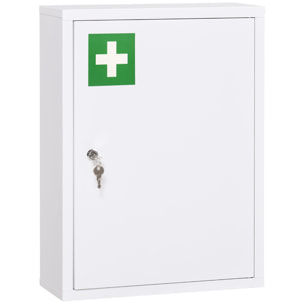 Botiquín de Pared de Acero de Primeros Auxilios Botiquín para Medicinas de 3 Niveles Armario de Baño con Cerradura y 2 Llaves para Cocina 40x15x53,5 cm Blanco