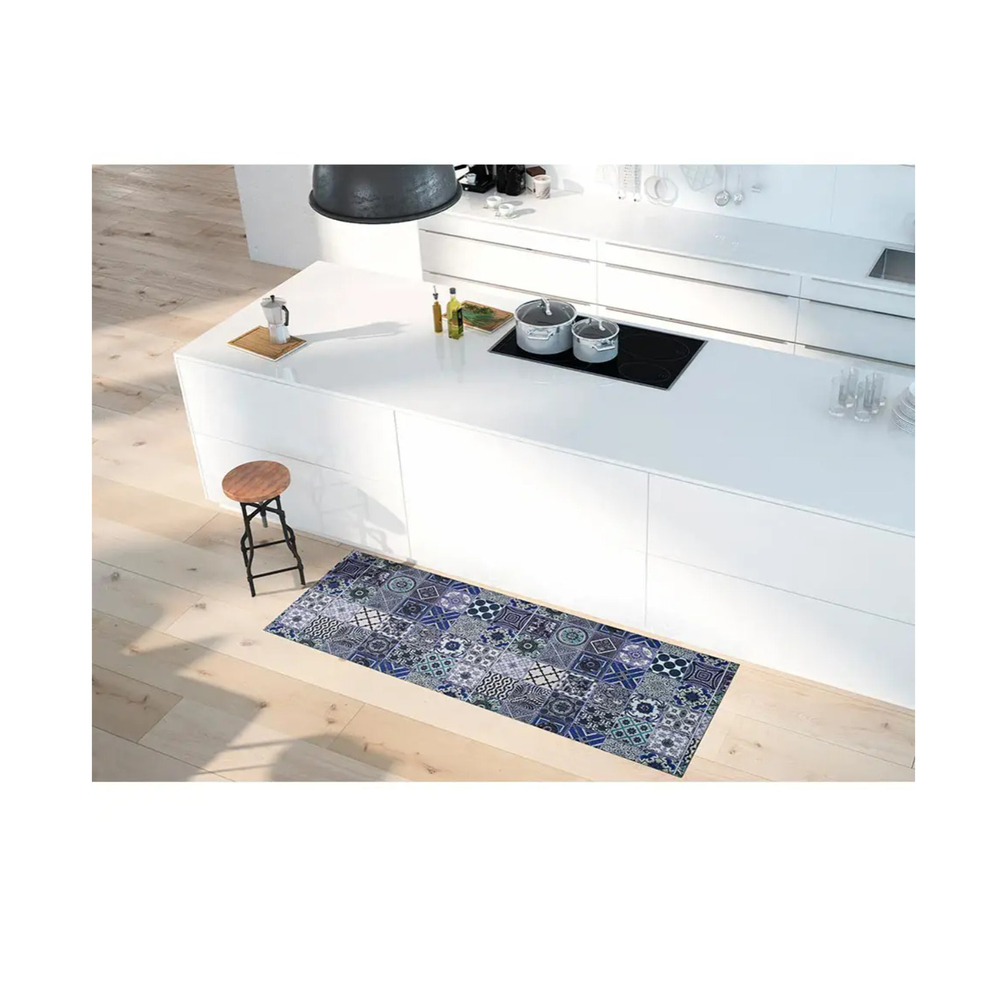 SPRINTY Alfombra vinílica de cocina diseños bohemios en azul, varias medidas disponibles.