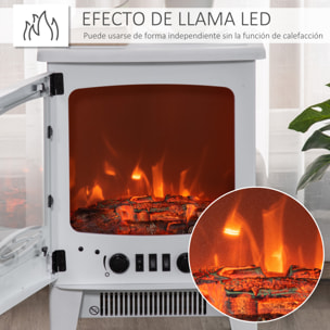 Chimenea Eléctrica Portátil de 900/1800W con Efecto de Llama Termostato Ajustable y Protección Sobrecalentamiento hasta 20 m² 39x26x54,8 cm Blanco