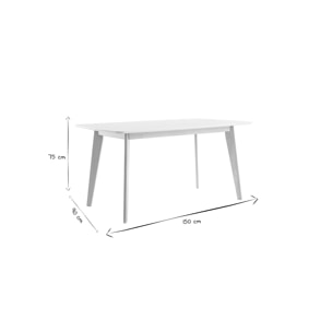 Table à manger scandinave blanc et bois clair rectangulaire L150 cm LEENA