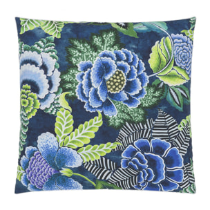 Taie d'oreiller imprimée en percale de coton, ROSE DE DAMAS, Bleu indigo