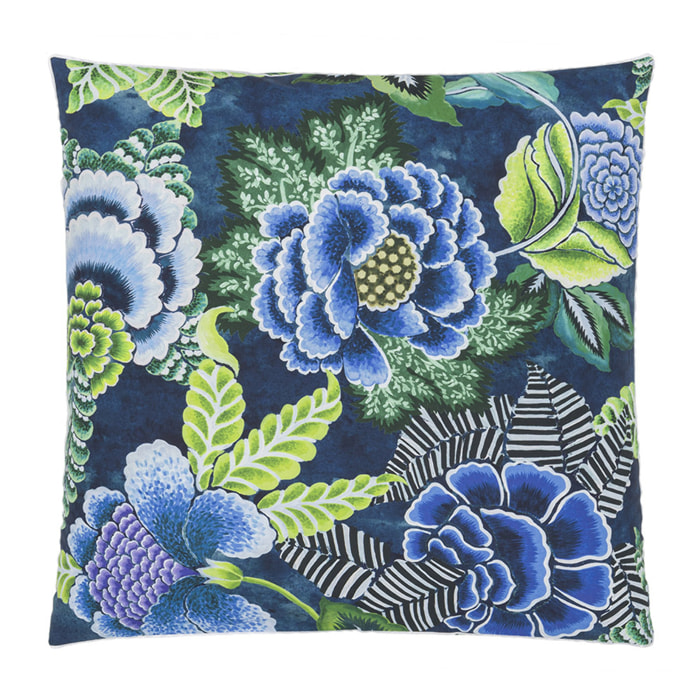 Taie d'oreiller imprimée en percale de coton, ROSE DE DAMAS, Bleu indigo