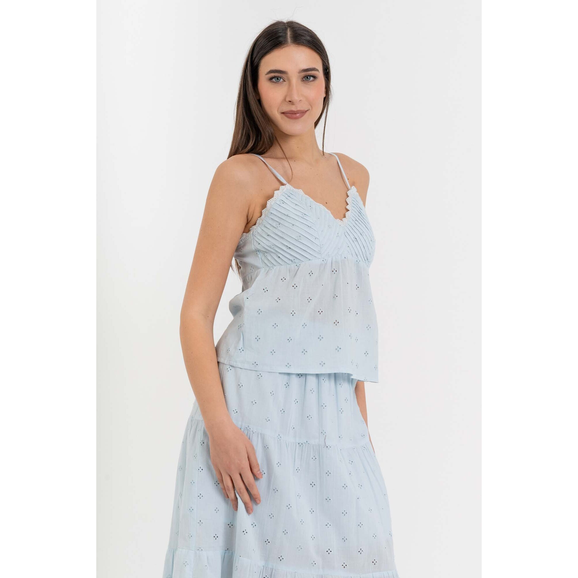 Kocca - Top donna in cotone con spalline sottili e sangallo Donna