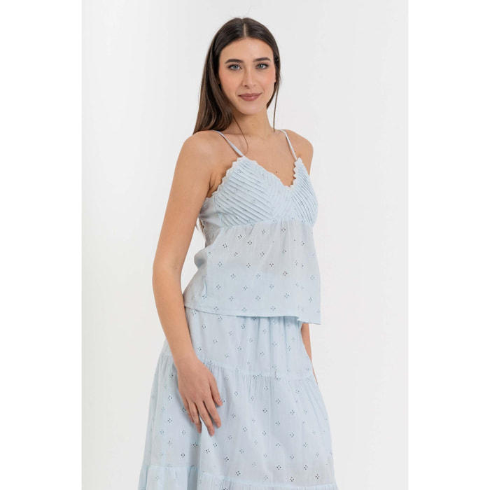 Kocca - Top donna in cotone con spalline sottili e sangallo Donna